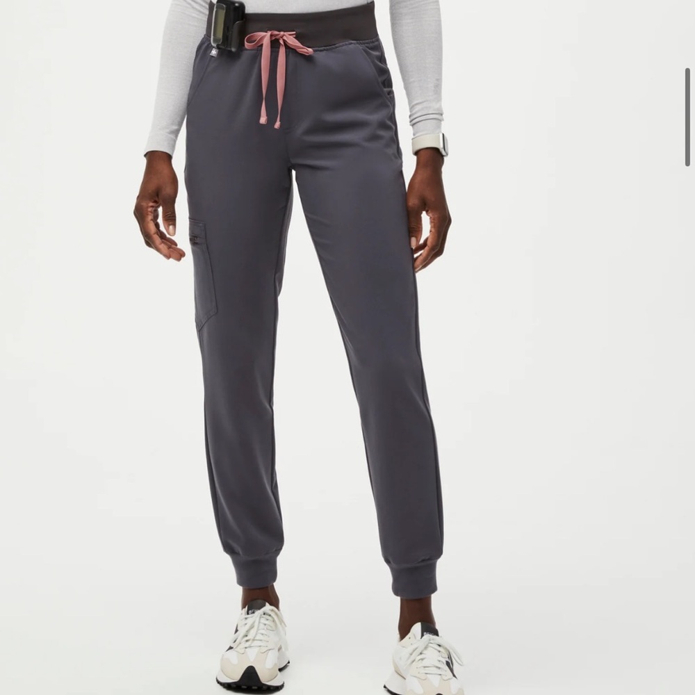 Figs Gray Track Pants Relaxed Fit Elastic Waistband